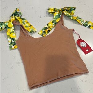 Lemon Bow Strap Tan Tank Top